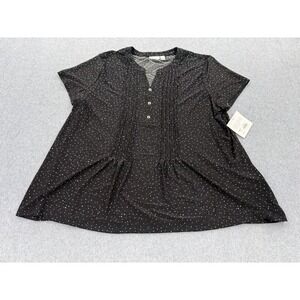 Croft Barrow Shirt Womens PXL Black Polkadot Stretchy V Neck Office NEW